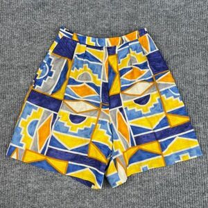 Vtg 80s Helene Sidel Shorts Womens 00/XXS Geometric Linen Cotton High Rise Artsy
